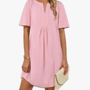 MEROKEETY Women's Pink Casual Dress Beach Vacation Short Sleeve V Neck Size XL